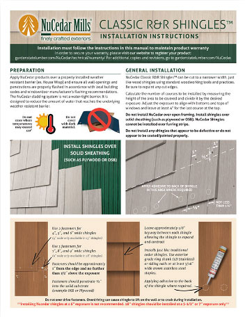 NuCedar Shingles Installation Sheet