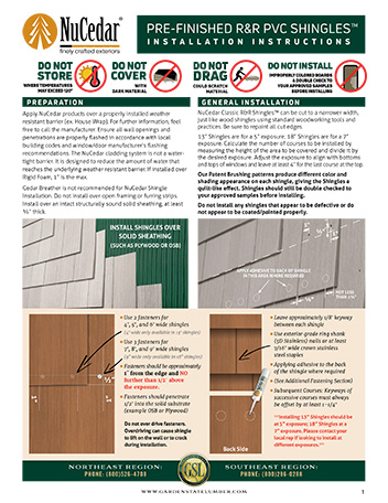 NuCedar Shingles Installation Sheet